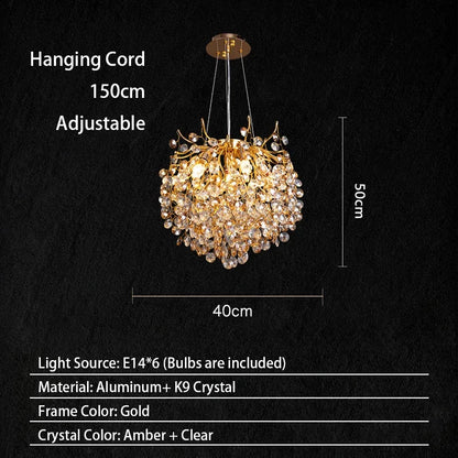 Modern Living Room LED Crystal Gold Large Chandelier Kitchen Long Pendant Lamp