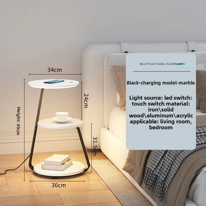 Bedroom Minimalist Nightstands Small Space Round  Table With Wireless Charger