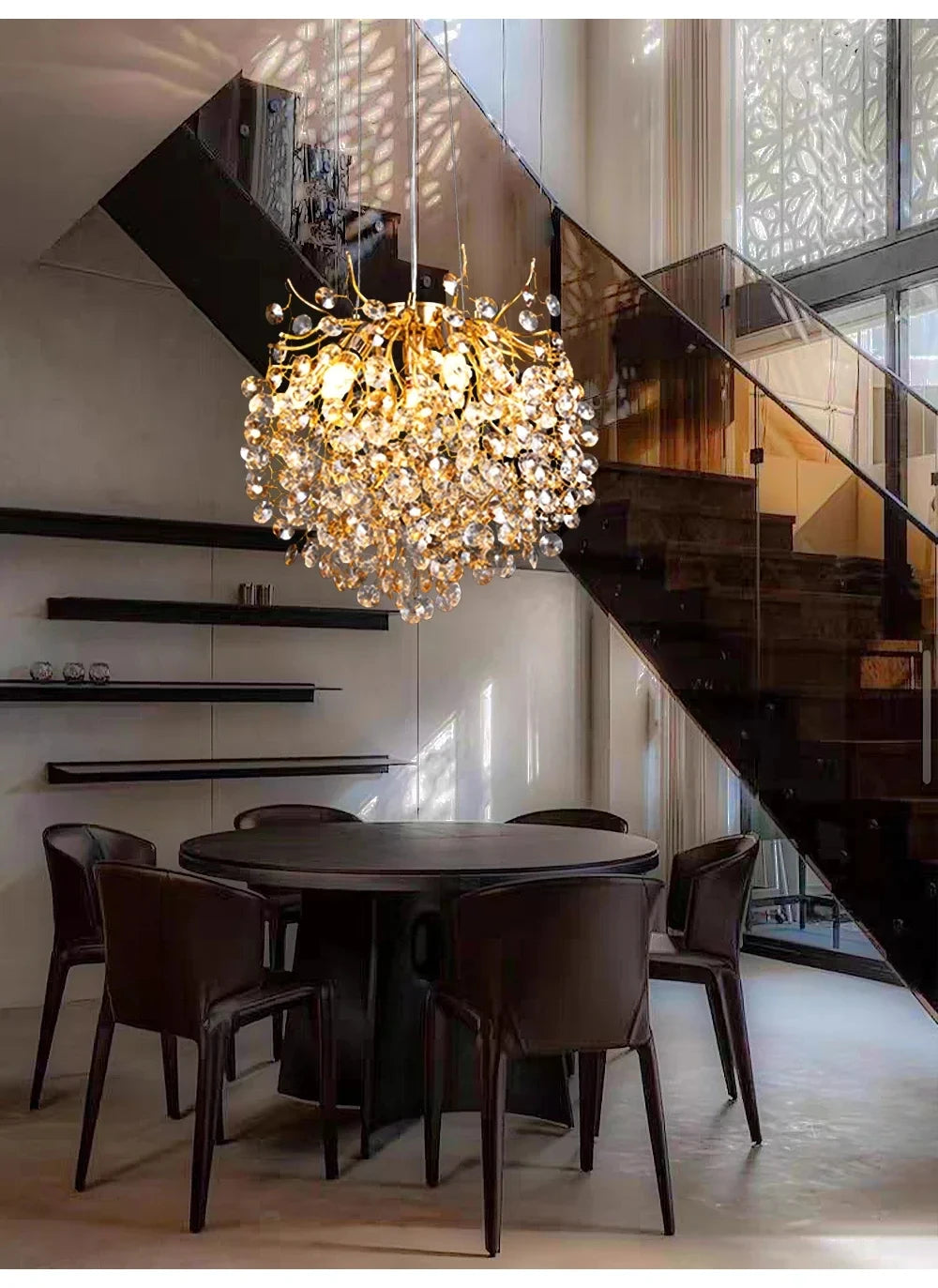 Modern Living Room LED Crystal Gold Large Chandelier Kitchen Long Pendant Lamp
