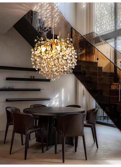 Modern Living Room LED Crystal Gold Large Chandelier Kitchen Long Pendant Lamp
