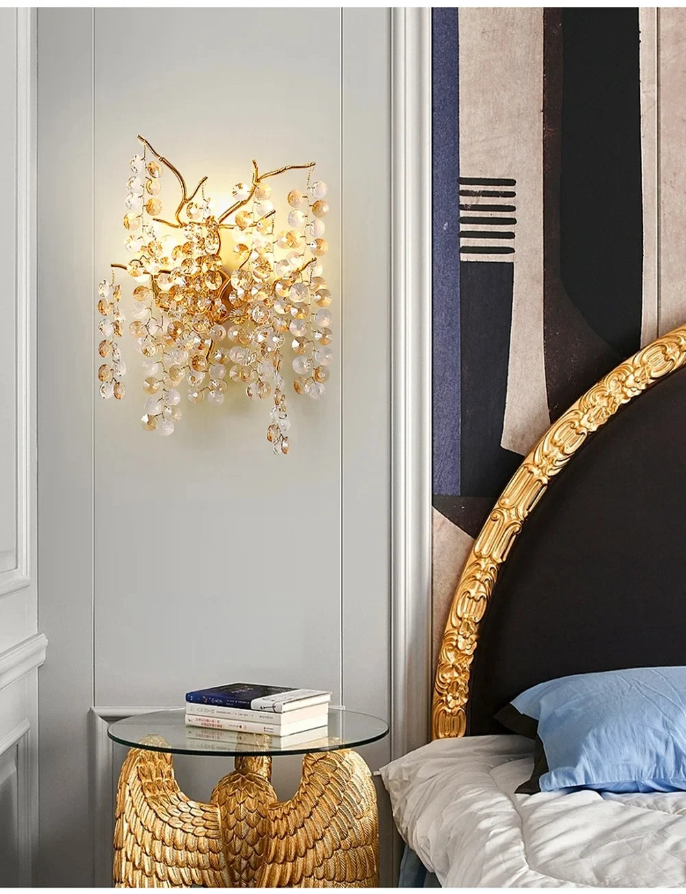 Modern Living Room LED Crystal Gold Large Chandelier Kitchen Long Pendant Lamp