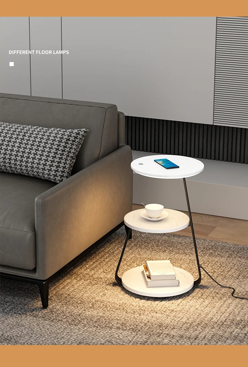Bedroom Minimalist Nightstands Small Space Round  Table With Wireless Charger