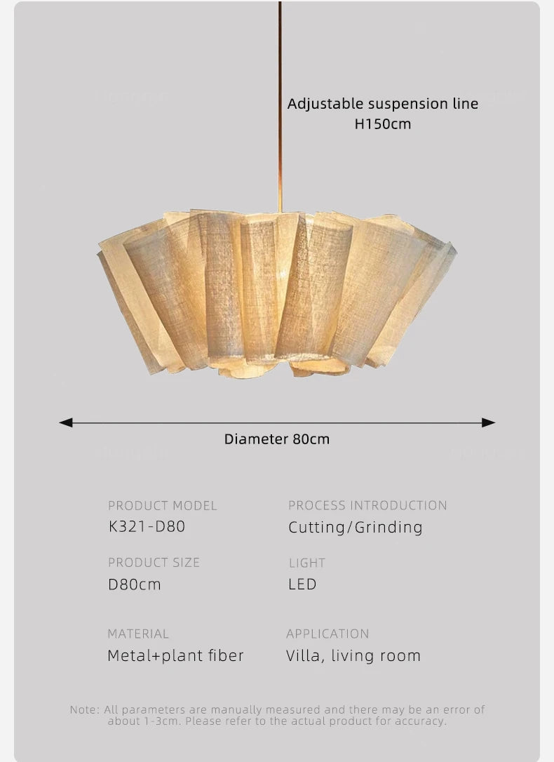 Wabi Sabi Chandelier Handmade Fabric LED Pendant Lights Vintage Design