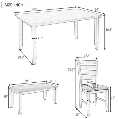 6-Piece Dining Table Set with Bench, Customized