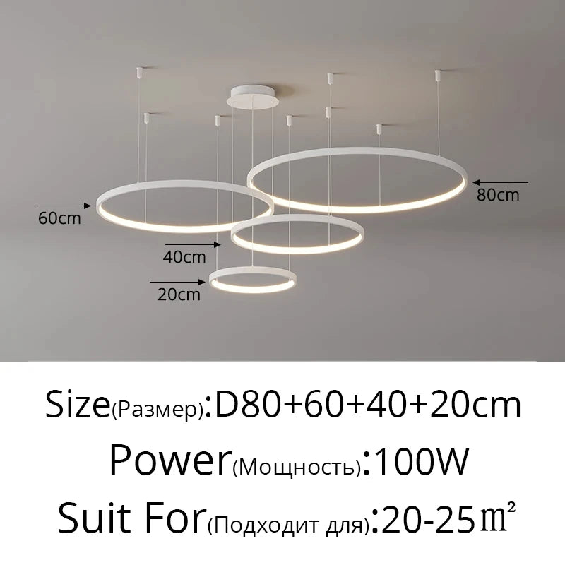 Black Rings Simple Style Modern Pendant Light,  Minimalist Chandelier Living room Dimmable Remote Lamp