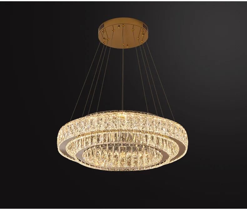 Luxury Gold Ring LED Crystal Chandeliers  Living Dining Room Villa Decoration, Pendant Lights