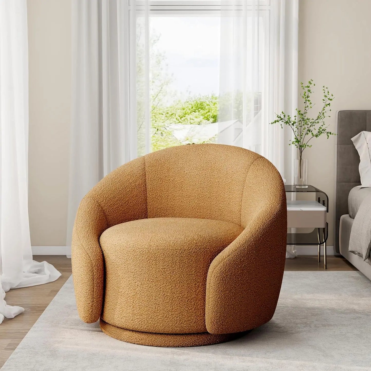 Comfy Swivel Boucle Barrel Armchair, Customized