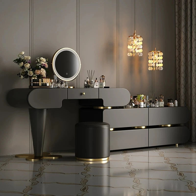 Bedroom Dressing Table Dresser Makeup Mirror Storage Cabinet Light, Luxury Premium Vanity Desk Toiletries Table
