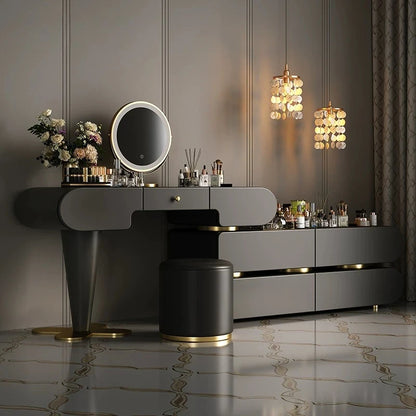 Bedroom Dressing Table Dresser Makeup Mirror Storage Cabinet Light, Luxury Premium Vanity Desk Toiletries Table