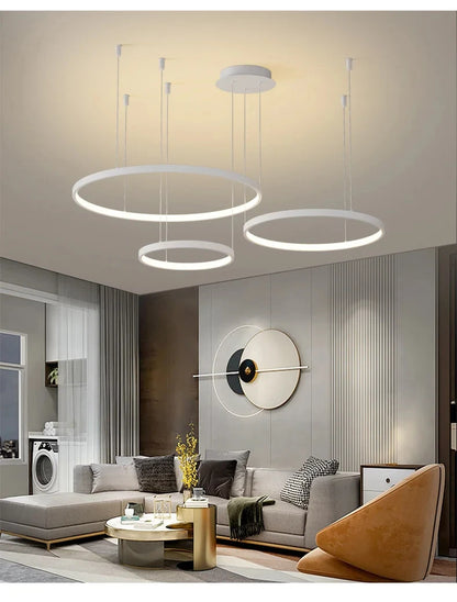 Black Rings Simple Style Modern Pendant Light,  Minimalist Chandelier Living room Dimmable Remote Lamp