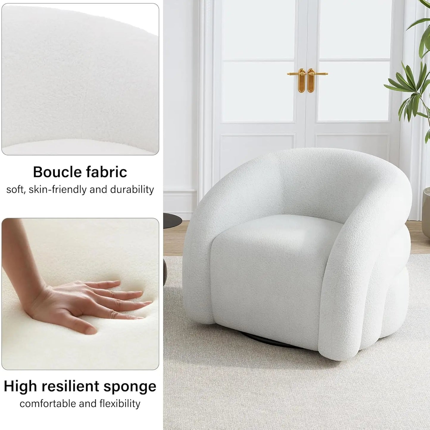 Comfy Swivel Boucle Barrel Armchair, Customized