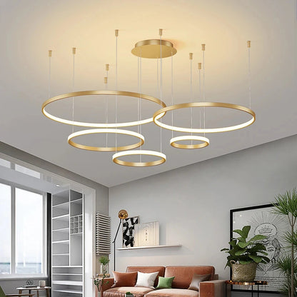 Black Rings Simple Style Modern Pendant Light,  Minimalist Chandelier Living room Dimmable Remote Lamp