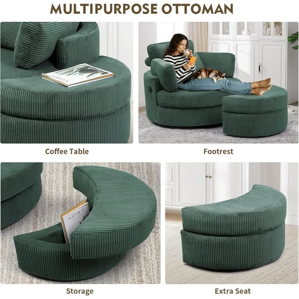 41.3" Swivel Accent Chair,with USB Charging Port, with Ottoman
