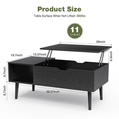 JHK Lift Top 39.37"x19.7" Desk Tea Wood Dining Tables Adjustable Storage Shelf Easy Lift Or Lower