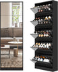 Shoe Storage Cabinet with Full Length Mirror, 30 Pairs & 5 Flip Drawer, Free Standing