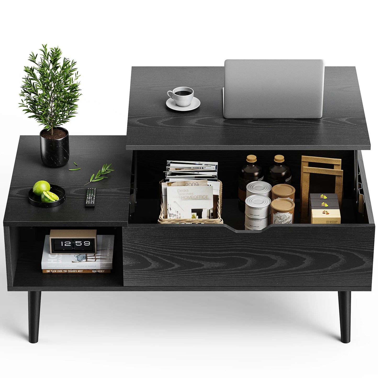 JHK Lift Top 39.37"x19.7" Desk Tea Wood Dining Tables Adjustable Storage Shelf Easy Lift Or Lower