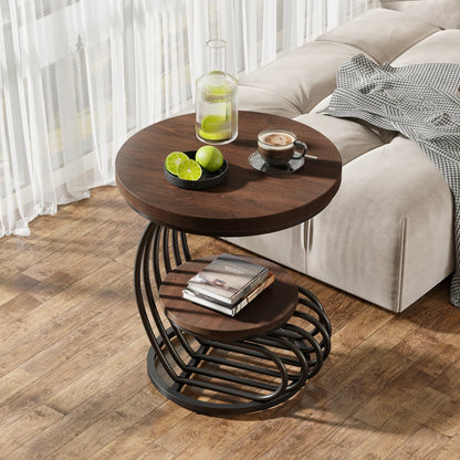 Tribesigns Gold Round End Table: 2 Tiers Faux Marble Side Table with Storage Shelf