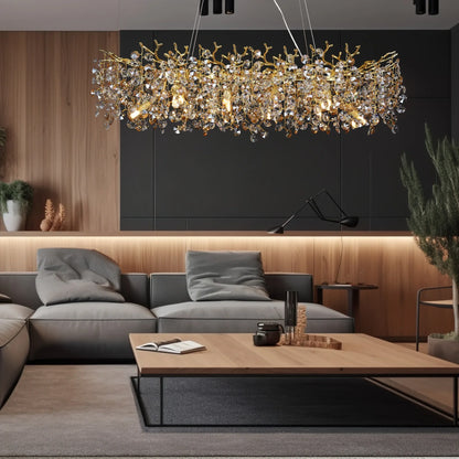 Modern Living Room LED Crystal Gold Large Chandelier Kitchen Long Pendant Lamp