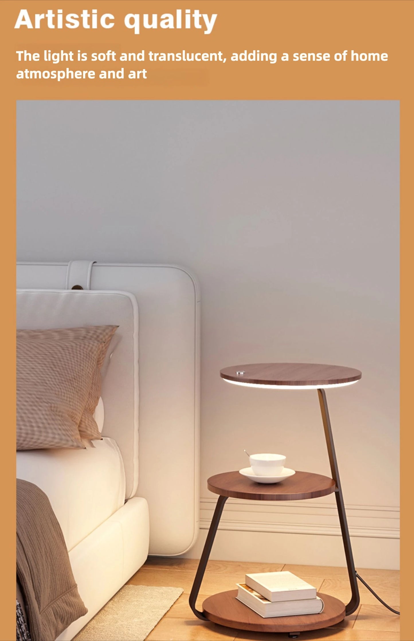 Bedroom Minimalist Nightstands Small Space Round  Table With Wireless Charger