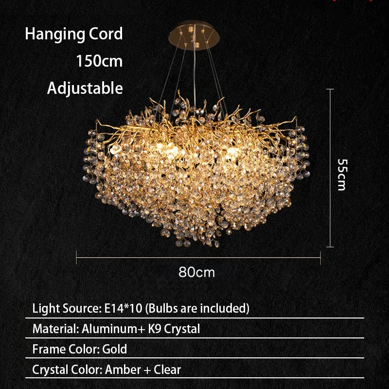 Modern Living Room LED Crystal Gold Large Chandelier Kitchen Long Pendant Lamp
