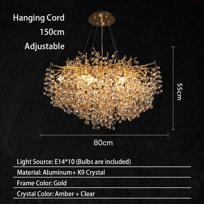 Modern Living Room LED Crystal Gold Large Chandelier Kitchen Long Pendant Lamp
