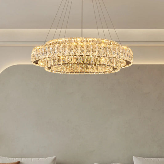 Luxury Gold Ring LED Crystal Chandeliers  Living Dining Room Villa Decoration, Pendant Lights