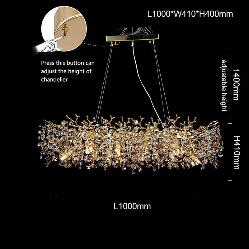 Modern Living Room LED Crystal Gold Large Chandelier Kitchen Long Pendant Lamp