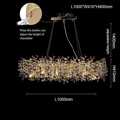 Modern Living Room LED Crystal Gold Large Chandelier Kitchen Long Pendant Lamp