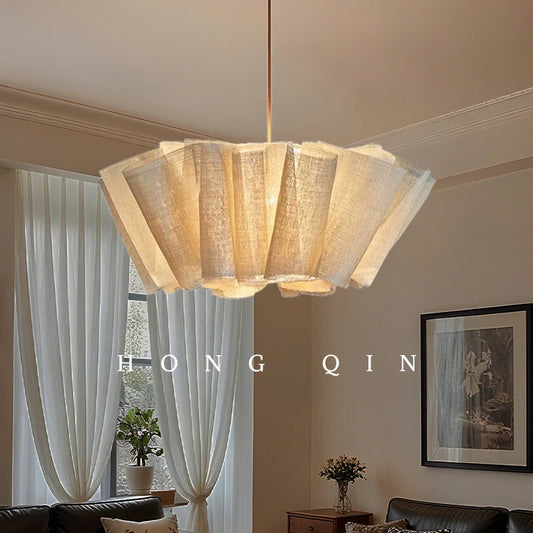 Wabi Sabi Chandelier Handmade Fabric LED Pendant Light, Vintage Design