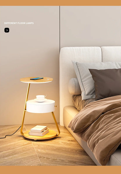 Bedroom Minimalist Nightstands Small Space Round  Table With Wireless Charger