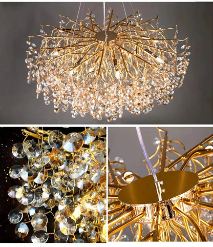 Modern Living Room LED Crystal Gold Large Chandelier Kitchen Long Pendant Lamp