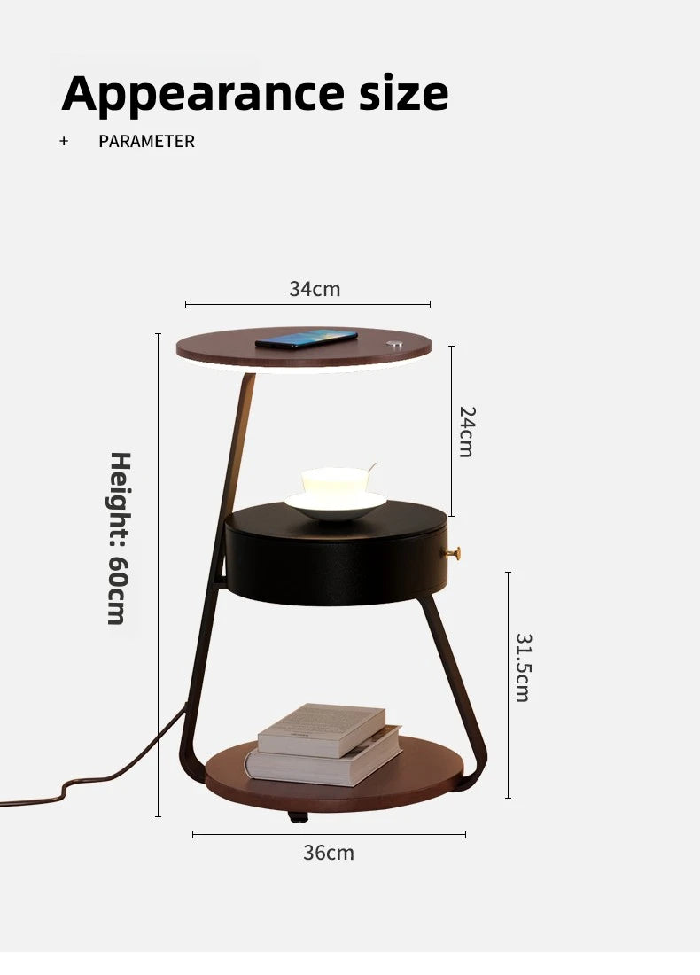 Bedroom Minimalist Nightstands Small Space Round  Table With Wireless Charger