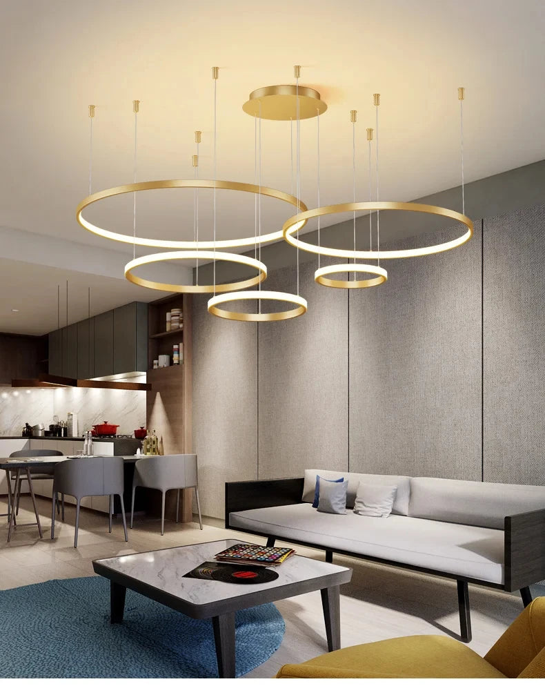 Black Rings Simple Style Modern Pendant Light,  Minimalist Chandelier Living room Dimmable Remote Lamp