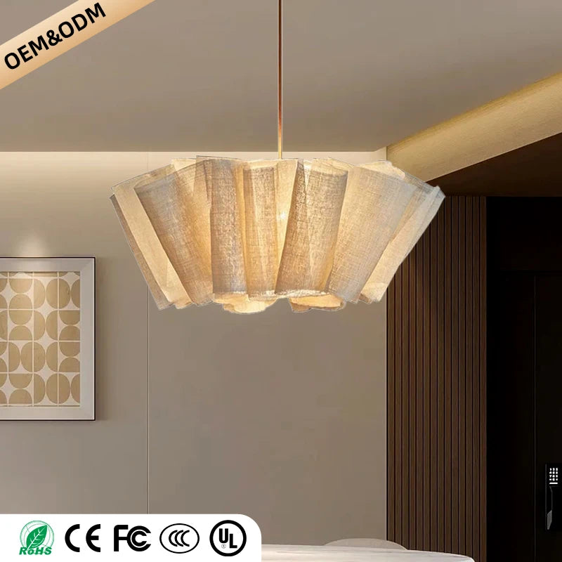 Wabi Sabi Chandelier Handmade Fabric LED Pendant Lights Vintage Design