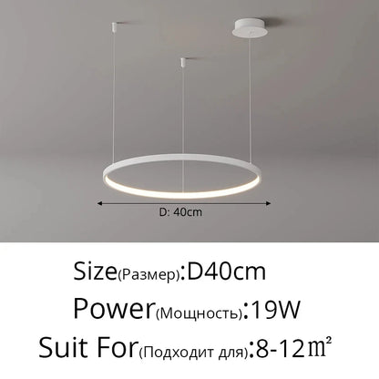 Black Rings Simple Style Modern Pendant Light,  Minimalist Chandelier Living room Dimmable Remote Lamp