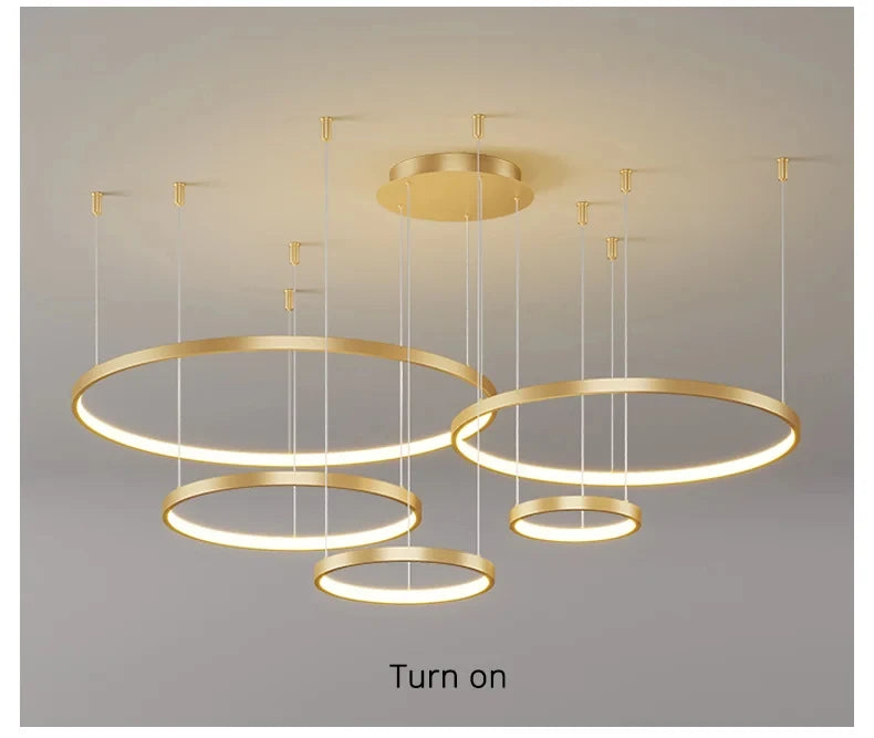 Black Rings Simple Style Modern Pendant Light,  Minimalist Chandelier Living room Dimmable Remote Lamp