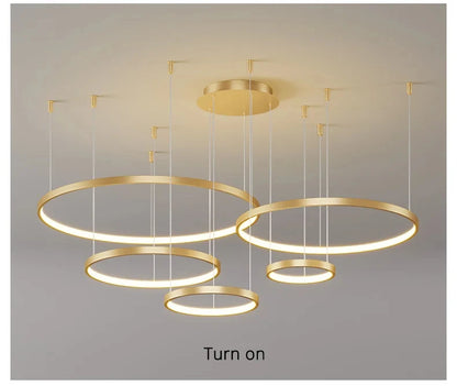 Black Rings Simple Style Modern Pendant Light,  Minimalist Chandelier Living room Dimmable Remote Lamp