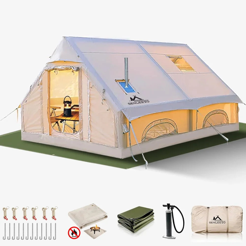 129 Sq ft inflatable tent with Tarp,8 Person Inflatable Camping Tent 4 Seasons