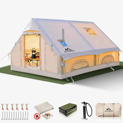 129 Sq ft inflatable tent with Tarp,8 Person Inflatable Camping Tent 4 Seasons
