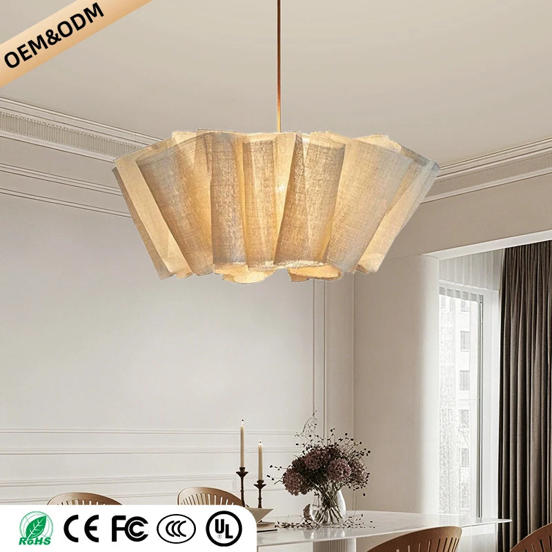 Wabi Sabi Chandelier Handmade Fabric LED Pendant Lights Vintage Design