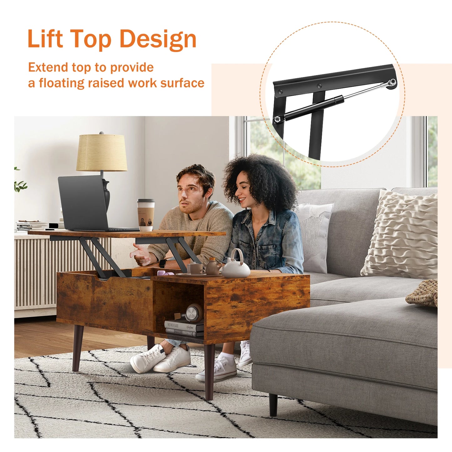 JHK Lift Top 39.37"x19.7" Desk Tea Wood Dining Tables Adjustable Storage Shelf Easy Lift Or Lower