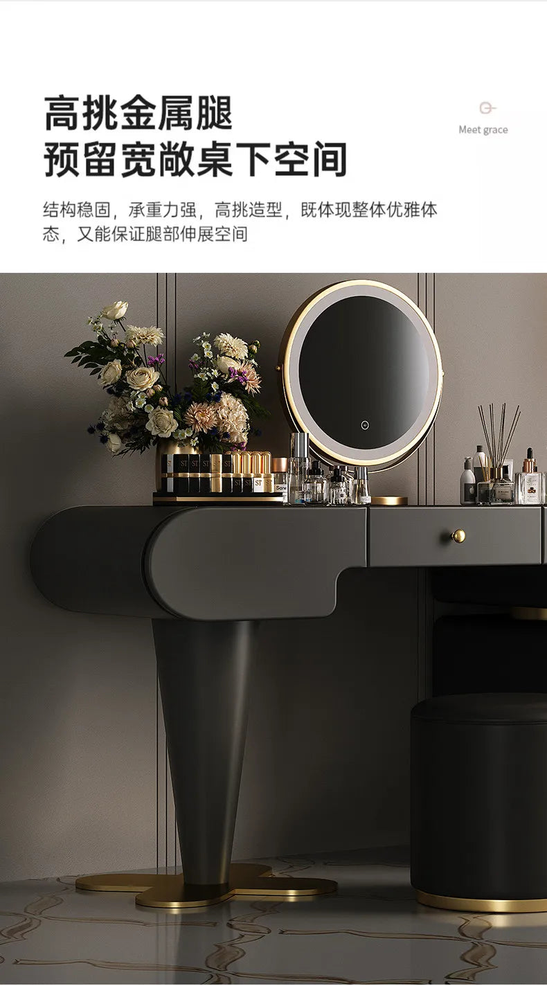 Bedroom Dressing Table Dresser Makeup Mirror Storage Cabinet Light, Luxury Premium Vanity Desk Toiletries Table
