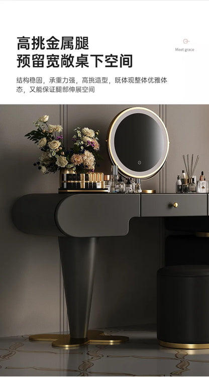 Bedroom Dressing Table Dresser Makeup Mirror Storage Cabinet Light, Luxury Premium Vanity Desk Toiletries Table
