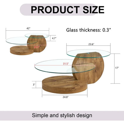 Preferred 42 Inches Round Tempered Glass Coffee Tables for Living Room, 3-Tier Circle Wood