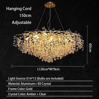 Modern Living Room LED Crystal Gold Large Chandelier Kitchen Long Pendant Lamp