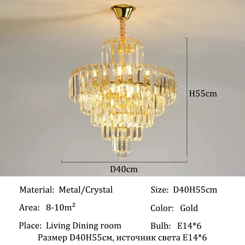 Luxury French Gold Crystal Chandeliers Lighting for Living Room Ceiling Pendant,  Dining Table Light Fixtures