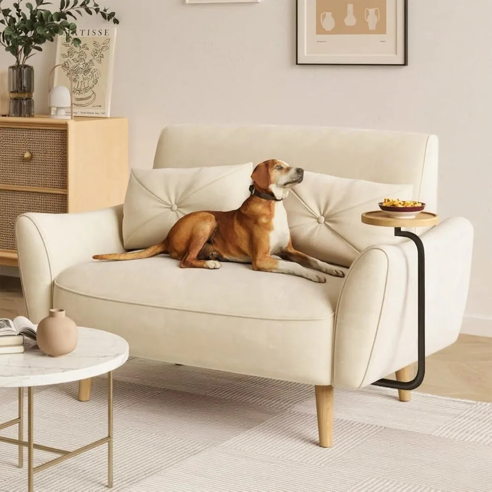 Loveseat, 47" Velvet Couch, Convertible Wooden Tray & Ergonomic Armrest, for Small Space, Apartment ,Customized