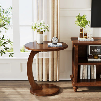 Tribesigns Round End Table, Wood C-Shaped Side Table, Small Couch Side Table, Mid-Century End Table, Retro Side Table