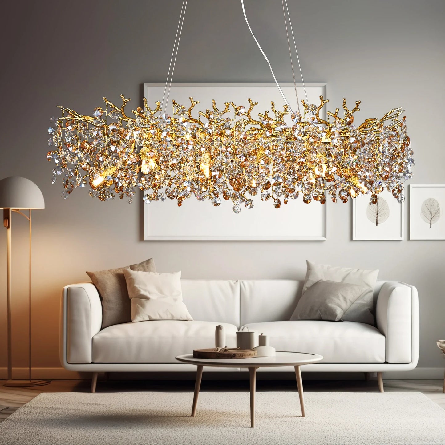 Modern Living Room LED Crystal Gold Large Chandelier Kitchen Long Pendant Lamp