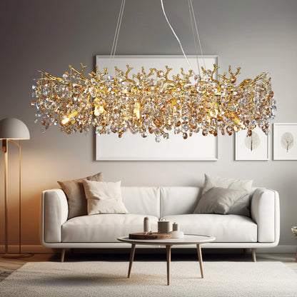 Modern Living Room LED Crystal Gold Large Chandelier Kitchen Long Pendant Lamp